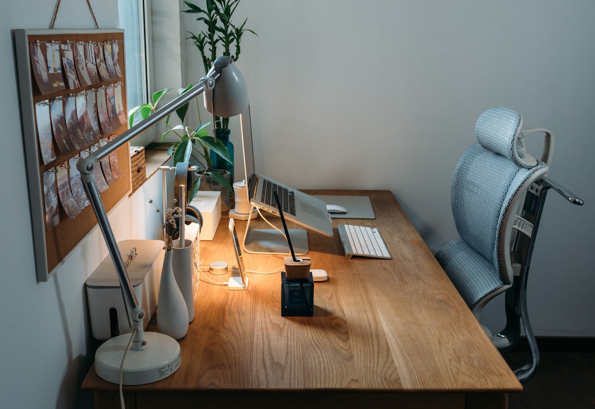 Clean minimal home office desk setup
